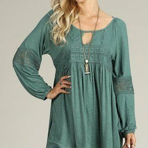 Suzanne Betro Arcadia Green Keyhole Lace-Trim Empire-Waist Tunic - Size 2X